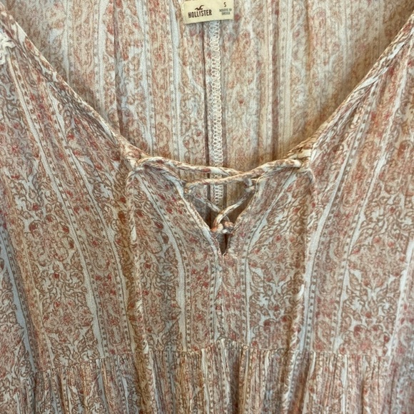 HOLLISTER CRINKLE PRINT BELLSLEEVE CROCHET TRIM TIE FRONT TOP BOHO HIPPIE Small - Picture 5 of 5